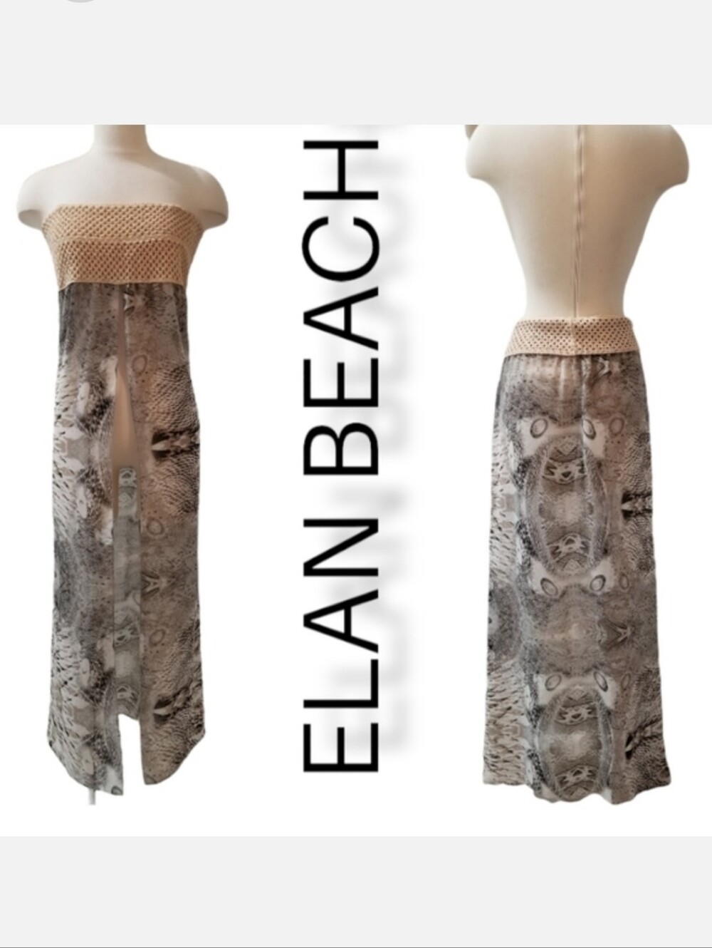 ELAN BEACH Cover Up Skirt Crochet Waist Brown Animal Print Convertible OSFM